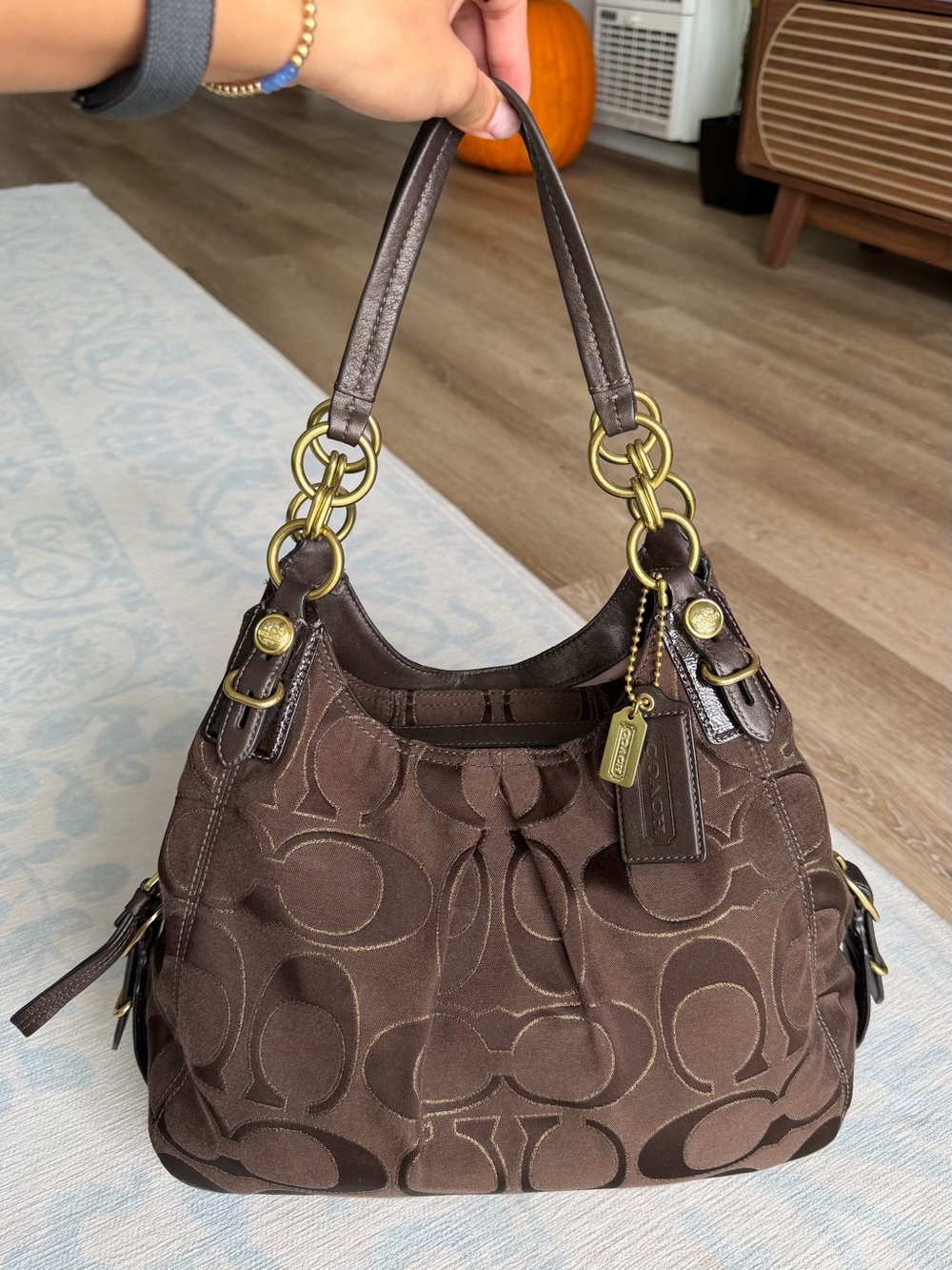 COACH Mia Signature C Jacquard Hobo Shoulder Bag Brown Gold 16152